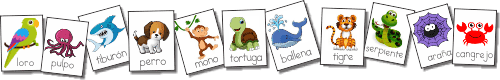 Animals Bingo in Spanish