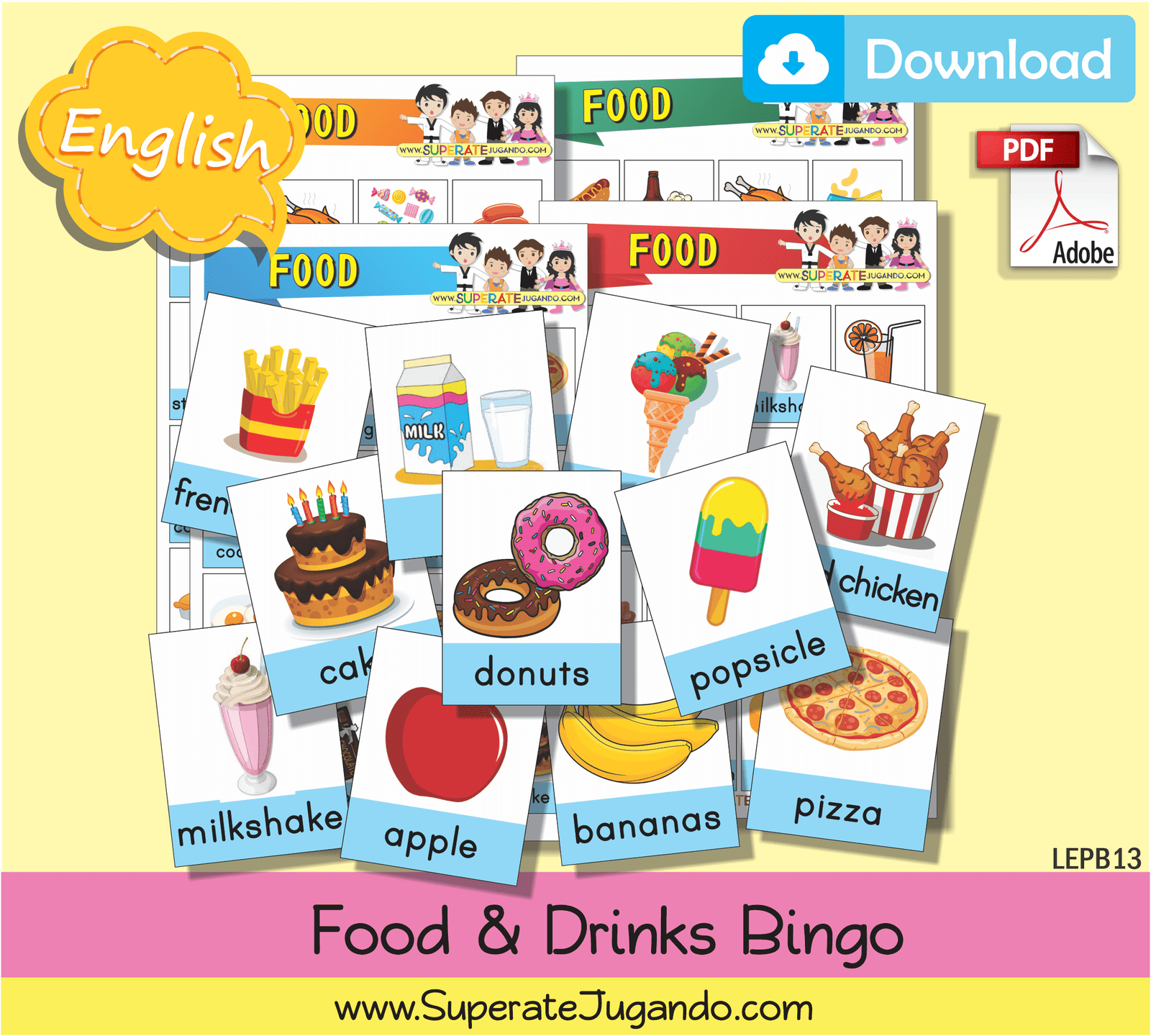 🎧 Food & Drinks Bingo Printable – Learn English Vocabulary