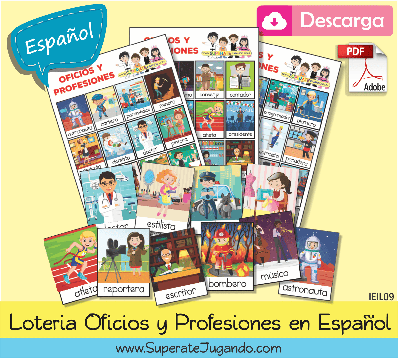 🎧 Audio 🛠️ Lotería de Oficios y Profesiones en Español – Aprende Vocabulario Jugando