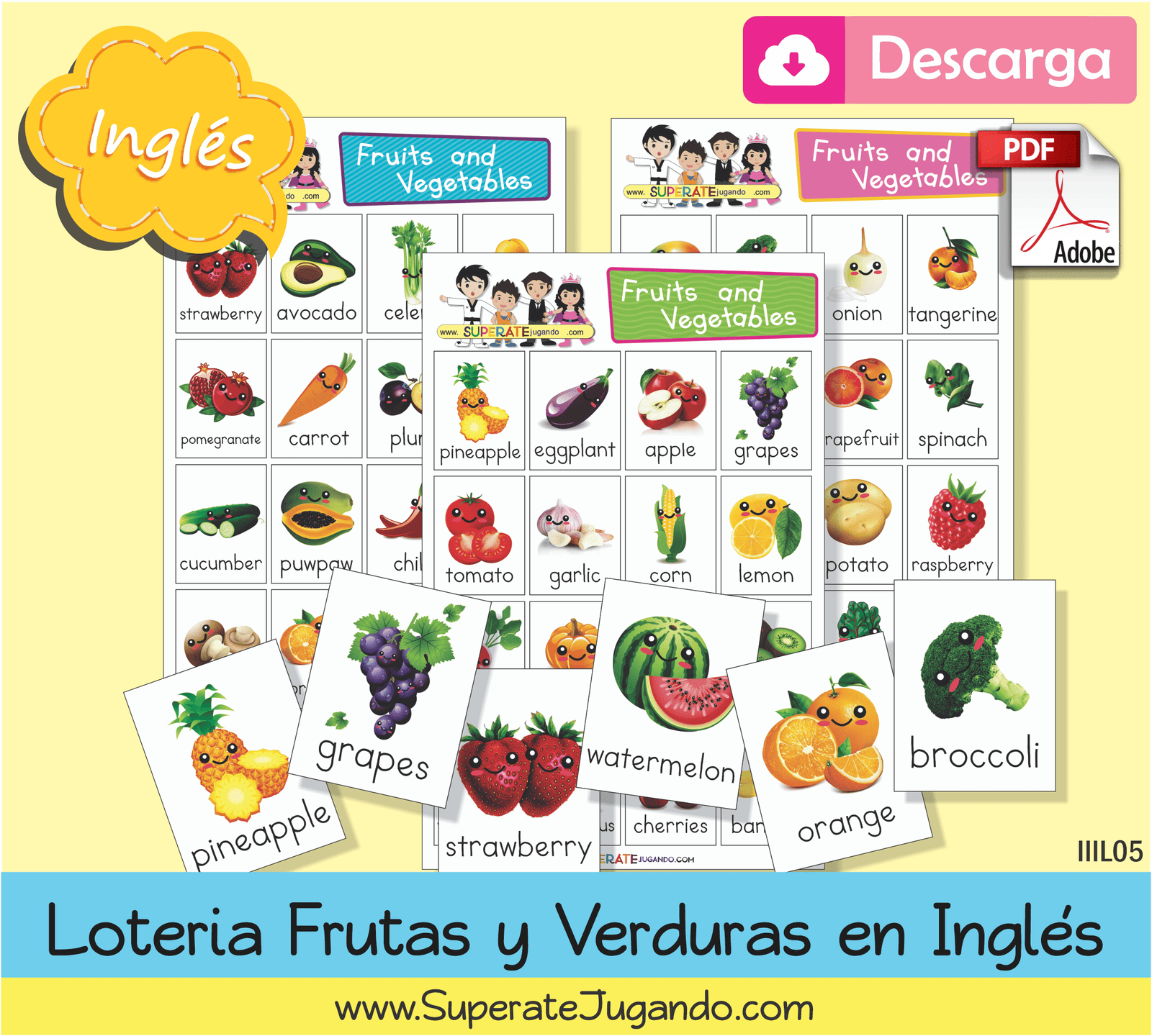 Loteria Frutas y Verduras en Inglés