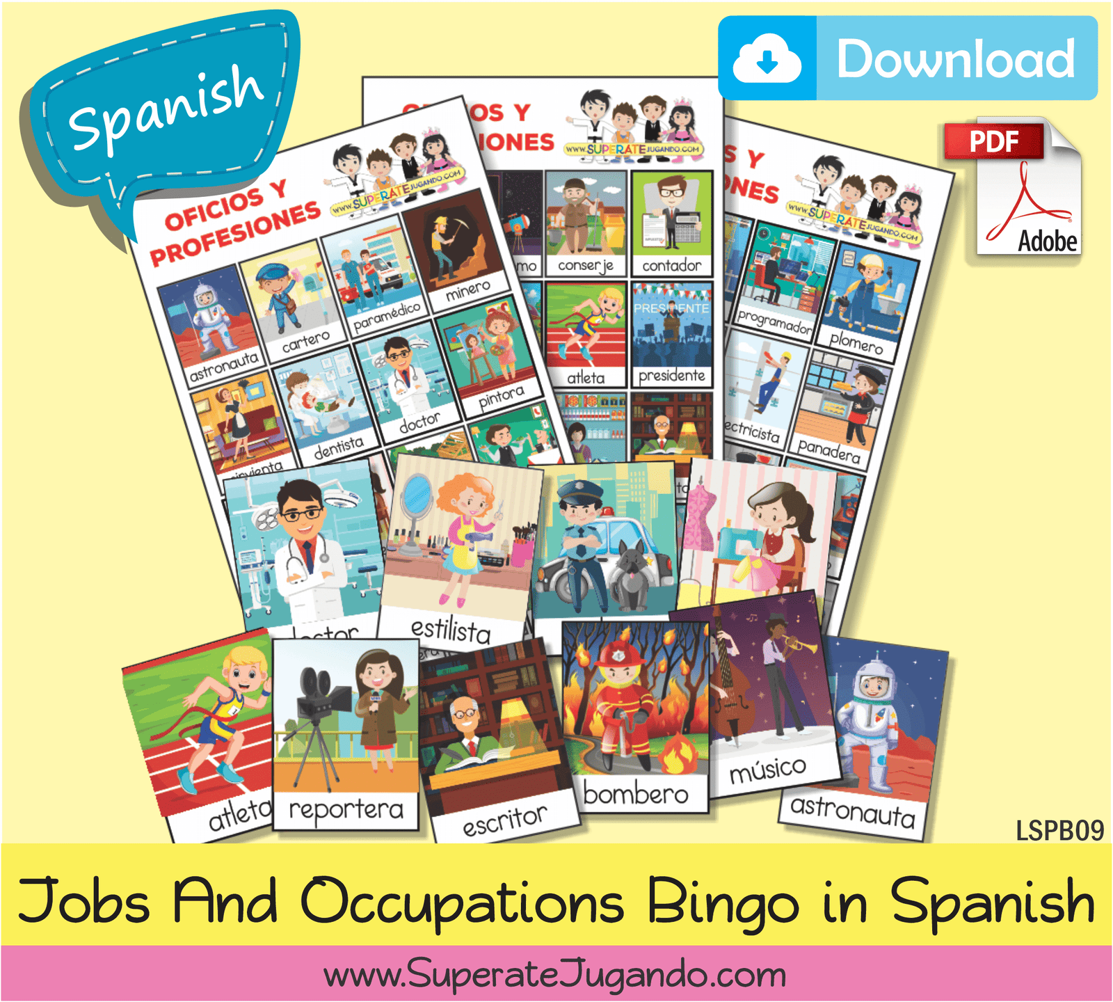 🎧 Audio 🇪🇸 Spanish Jobs & Occupations Bingo – Learn Through Sound & Play