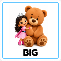 Tarjeta BIG con ilustración y adjetivo escrito en inglés