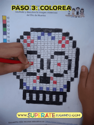 Pixel Día de Muertos 1 - Sumas y Restas - Calavera Dulce colorear