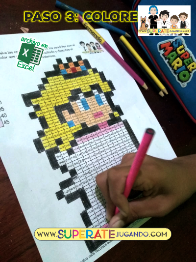 Pixel Mario Bros 1 - Sumas y Restas - Princesa Peach colorear