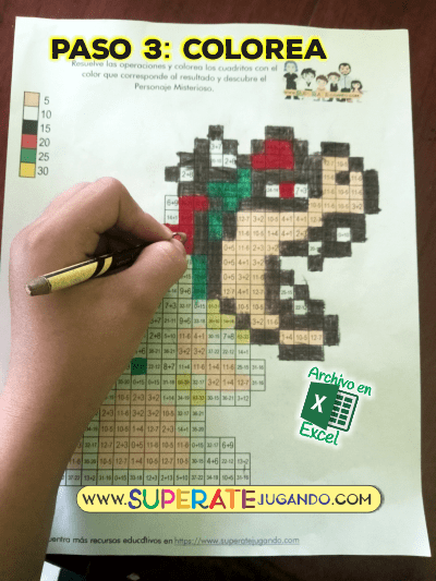 Pixel Mario Bros 2 Sumas y Restas Bowser colorear