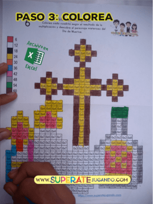 Pixel Día de Muertos 1 - Tablas de Multiplicar - Ofrendas colorear