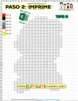 Pixel Mario Bros 1 - Tablas de Multiplicar - Mario imprimir