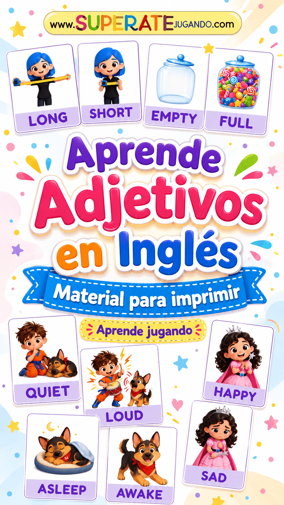 Portada material para aprender adjetivos en inglés