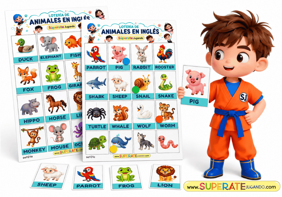 Lotería de animales en inglés para imprimir