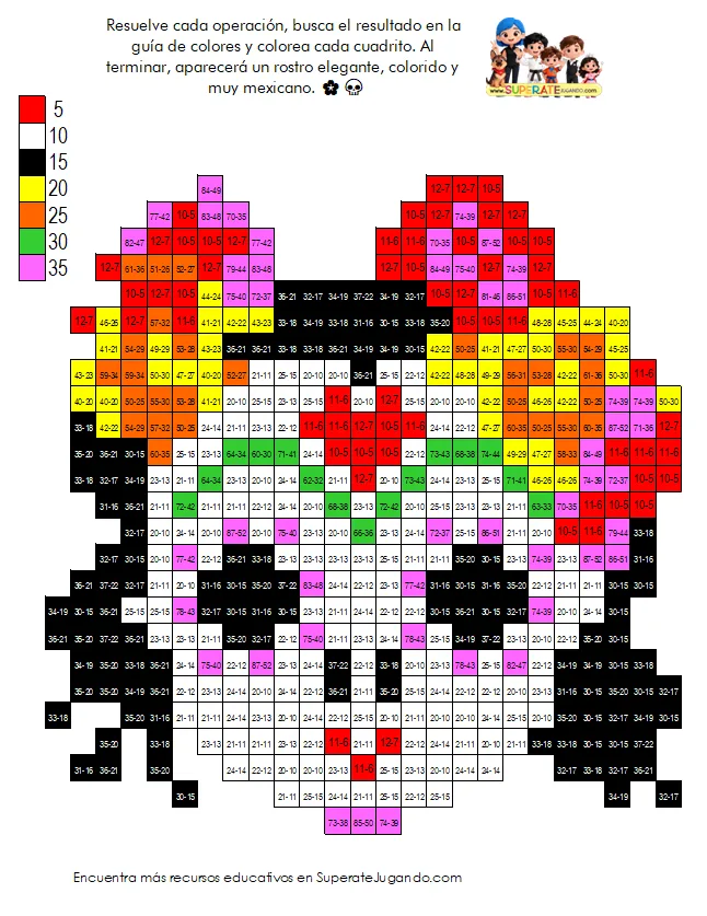 Hoja de Pixeles: cabeza de Catrina