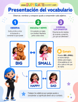 Presentación de vocabulario con flashcards de adjetivos opuestos