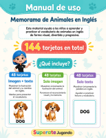 Manual del memorama de animales en inglés con tres tipos de tarjetas