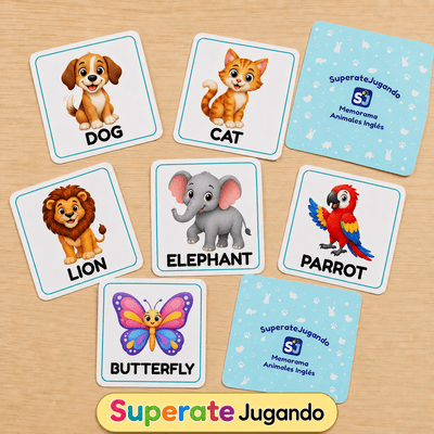 Tarjetas imprimibles con ilustraciones y nombres de animales en inglés
