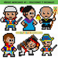 Pixel Personajes Mexicanos 1 - Independencia - Fracciones y Decimales