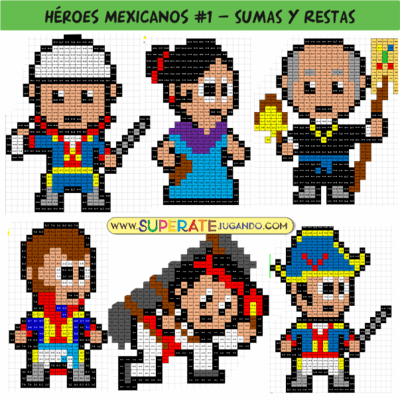 Pixeles de la Independencia de México con sumas y restas