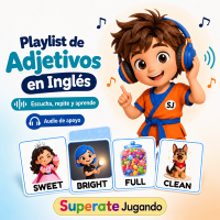Fernando con audífonos presenta el playlist de apoyo para practicar adjetivos en inglés