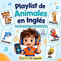 Fernando con audífonos presenta el playlist de animales en inglés.