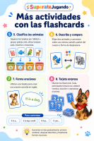 Página del manual con actividades educativas para jugar y aprender utilizando flashcards de animales en inglés