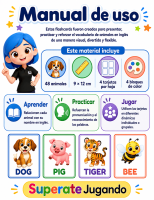 Manual de uso de las flashcards con instrucciones para aprender, practicar y jugar con animales en inglés